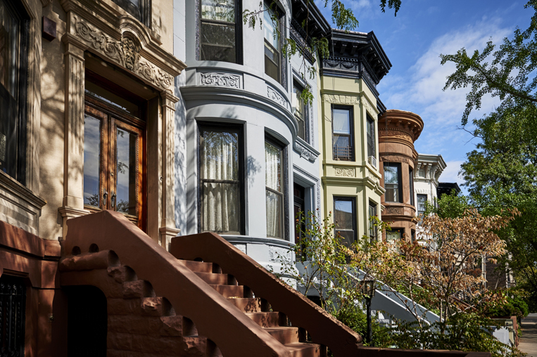 Historic brownstone facades in New York City